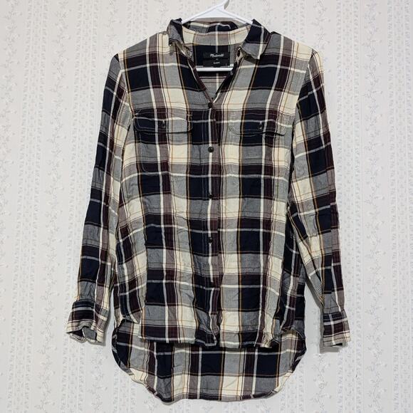 Madewell Tops - Madewell Shirt Women's Size XS Blue Cream Plaid Button Down